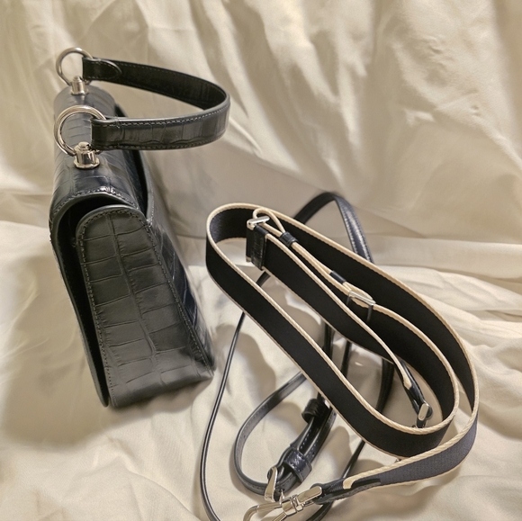 Kate Spade Crossbody Top Handle Bag In Dark Navy With Croc-Embossed Print - Picture 5 of 10